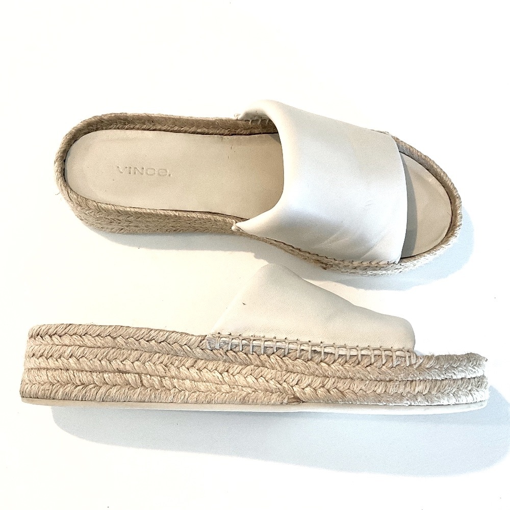 VINCE Jesse Leather Slip-On Platform Sandals  White Size 8.5